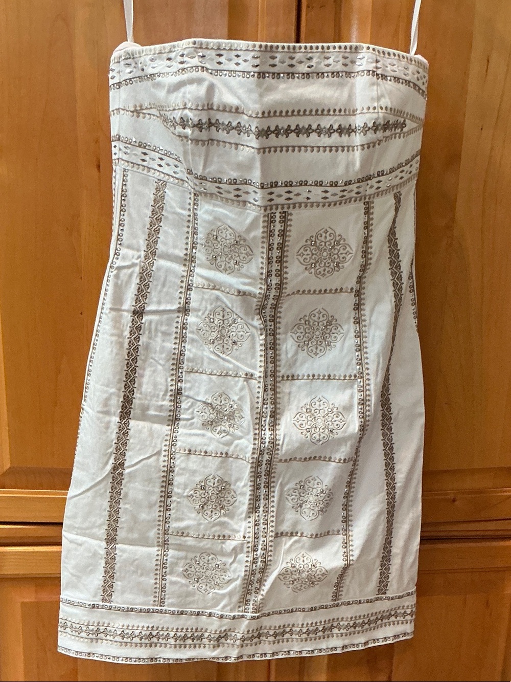 White House Black Market White Strapless Embroidered Mini Dress